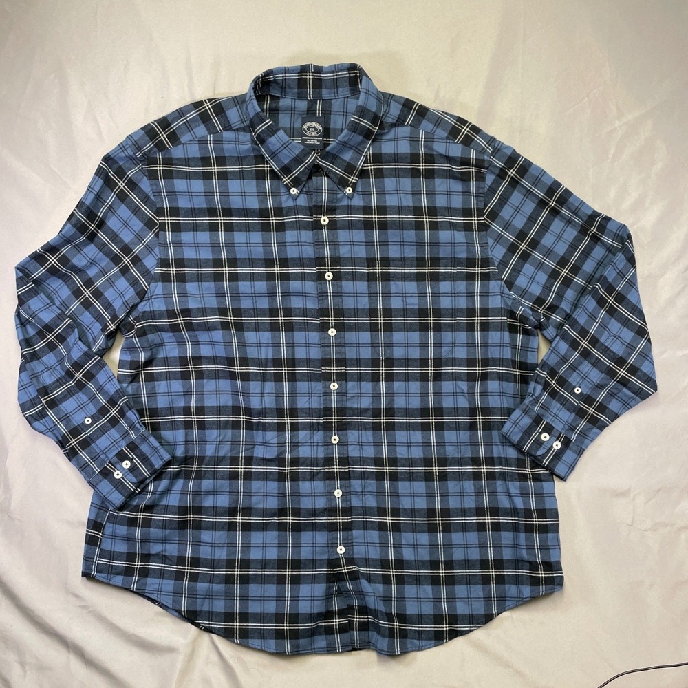 Brooks Brothers Mens 2XL Blue Black Plaid Cotton Button Down Shirt SOFT & COZY